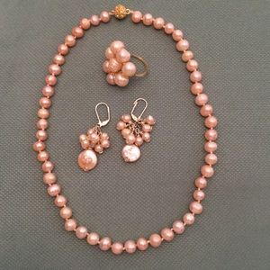Pink freshwater pearl set